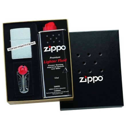 Подарочная коробка Zippo (кремни + топливо, 125 мл + место для широкой зажигалки)