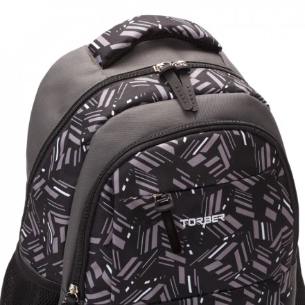 Рюкзак TORBER CLASS X, серый с орнаментом, полиэстер 900D, 45 x 30 x 18 см (T2602-GRE)