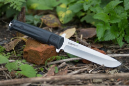 Нож Kizlyar Supreme TRIDENT 420HC SW BKH LS (StoneWash, Black Kraton Handle, Leather Sheath)