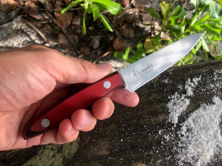 Нож кухонный Alexander SMALL AUS-8 S (Satin, Black-Red G10 Handle)
