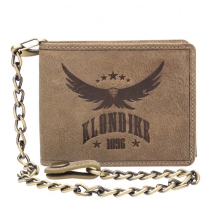 Бумажник KLONDIKE «Harry Eagle», натуральная кожа с металлической цепочкой в коричневом цвете, 12,5 х 10 см