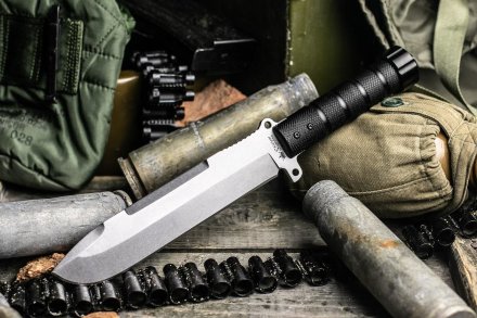Нож Kizlyar Supreme Survivalist-X D2 SW (Stonewash, черная алюм.рукоять)