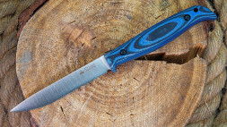 Нож Kizlyar Supreme COMPANERO VG-10 SW G10-BBLH LS (Stone Wash, G10 Black-Blue Handle, Leather Sheath)