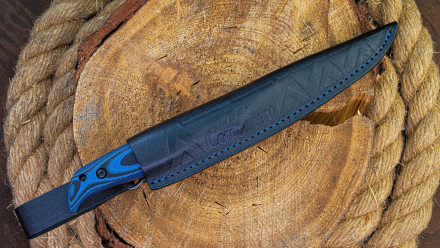 Нож Kizlyar Supreme COMPANERO VG-10 SW G10-BBLH LS (Stone Wash, G10 Black-Blue Handle, Leather Sheath)