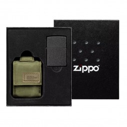 Подарочный набор ZIPPO 49400: зажигалка Black Crackle® и зелёный нейлоновый чехол