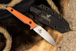 Нож Kizlyar Supreme VRAN N690 SW G10-ORGH KS (StoneWash, G10 Orange Handle, Kydex Sheath)