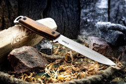 Нож Kizlyar Supreme GENERAL X2 420HC SW WH LS (StoneWash, Walnut Handle, Leather Sheath)
