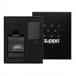 Подарочный набор ZIPPO 49402: зажигалка Black Crackle® и черный нейлоновый чехол