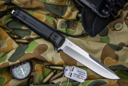 Нож Kizlyar Supreme Alpha AUS-8 SW BKH Camo (StoneWash, Black Kraton Handle, Camo MOLLE Sheath)