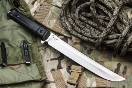 Нож Kizlyar Supreme SENSEI AUS-8 SW BKH PS (StoneWash, Black Kraton Handle, Polyamid Sheath)