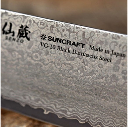 Нож SunCraft SENZO BLACK BD-04 Сантоку (167мм) VG-10 Damascus steel