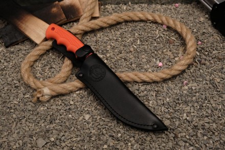 Нож Кизляр Арал 015308 (Stonewash, эластрон оранжевый, кожа)