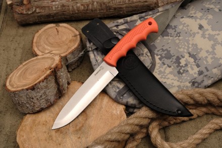 Нож Кизляр Ачиколь 015308 (Stonewash, эластрон оранжевый, кожа)