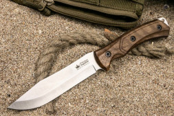 Нож Kizlyar Supreme SAFARI AUS-8 SW WH LS (StoneWash, Walnut Handle, Leather Sheath)