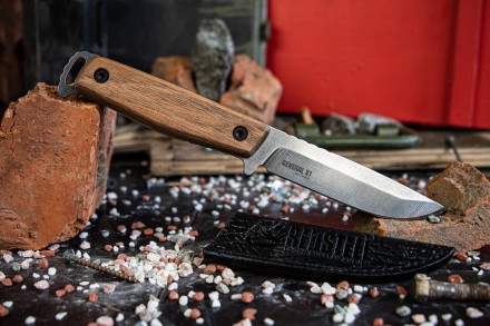 Нож Kizlyar Supreme General X1 AUS-8 SW (Stonewash, Дерево, кожаный чехол)