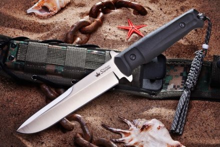 Нож Kizlyar Supreme TRIDENT D2 SW BKH CAMO (StoneWash, Black Kraton Handle, Camo MOLLE Sheath)