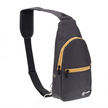 Рюкзак TORBER с одним плечевым ремнем, чёрный/бежевый, полиэстер 300D, 33 х 17 х 6 см (T062-BEI)