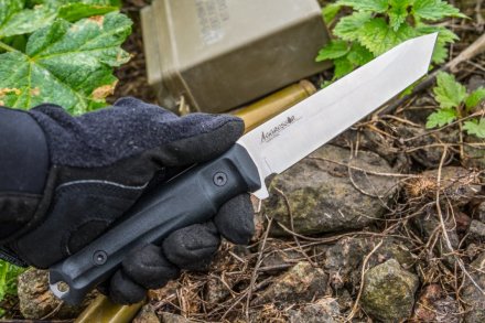 Нож Kizlyar Supreme Aggressor Lite 420HC (StoneWash, Black Kraton Handle, Leather Sheath)